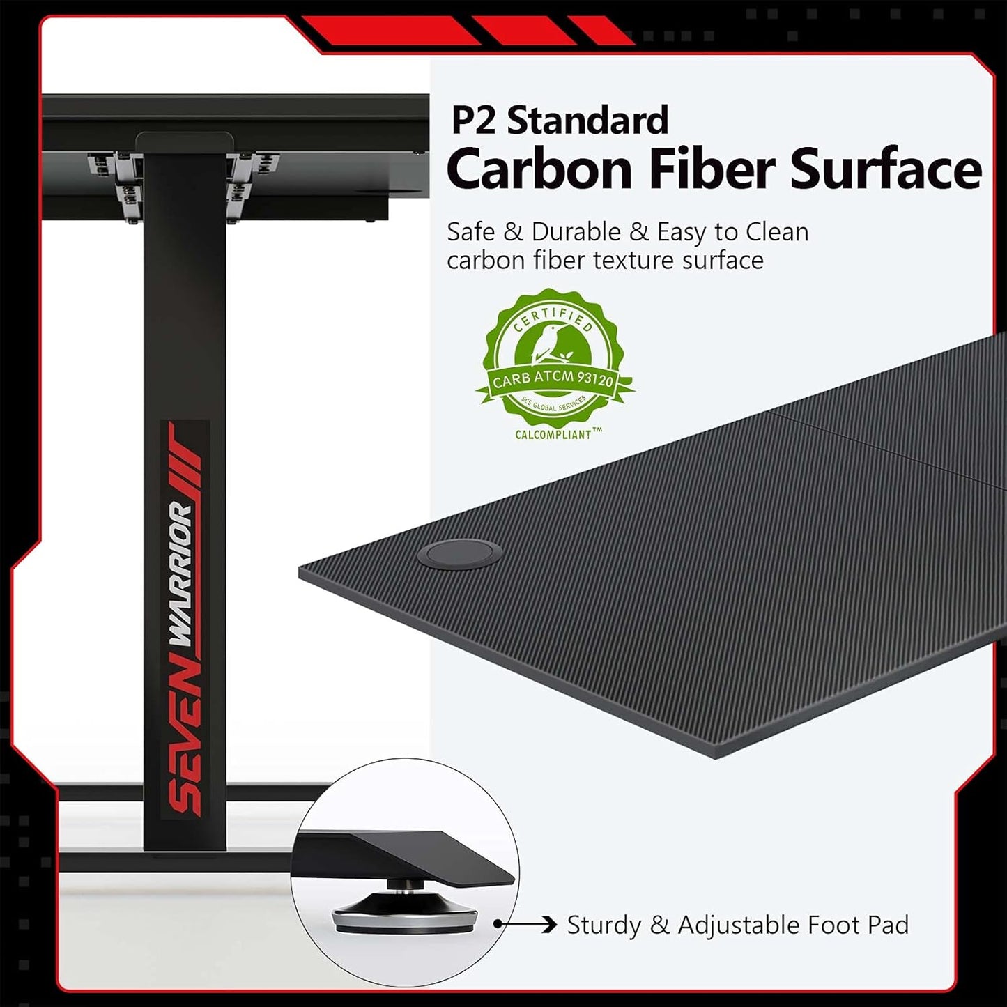 Gaming Desk 55’’, T-Shaped Carbon Fiber Surface Computer Desk with Full Mouse Pad, Gamer Desk with Headphone Hook, USB Rack, Cup Holder