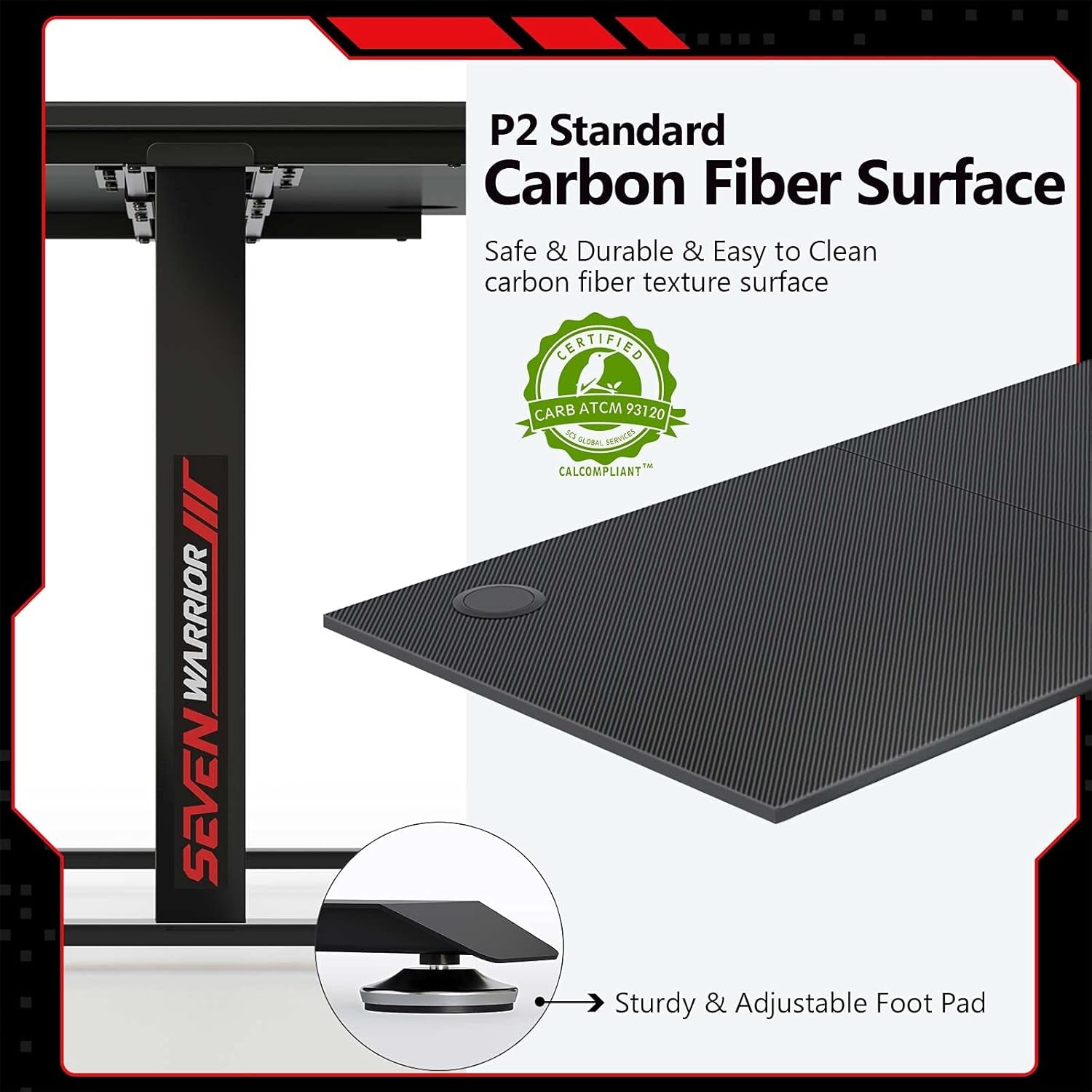 Gaming Desk 55’’, T-Shaped Carbon Fiber Surface Computer Desk with Full Mouse Pad, Gamer Desk with Headphone Hook, USB Rack, Cup Holder