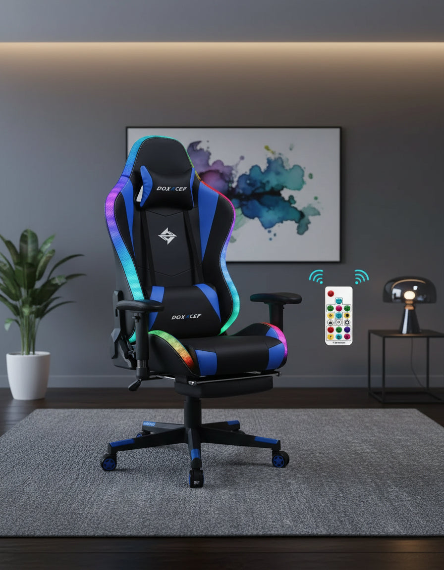 RGB Gaming Chair with Massage and Footrest Large Ergonomic Computer Desk Chair Video Gaming Chair with LED Light Effect Adjustable Reclining Gamer Chair