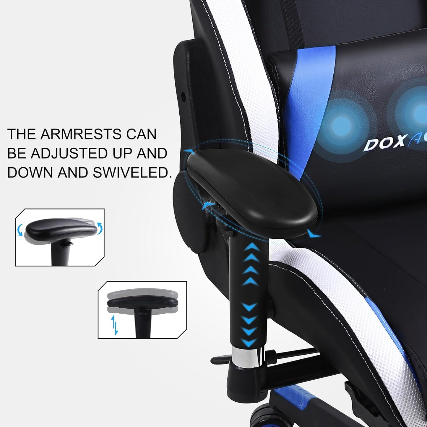 RGB Gaming Chair with Massage and Footrest Large Ergonomic Computer Desk Chair Video Gaming Chair with LED Light Effect Adjustable Reclining Gamer Chair