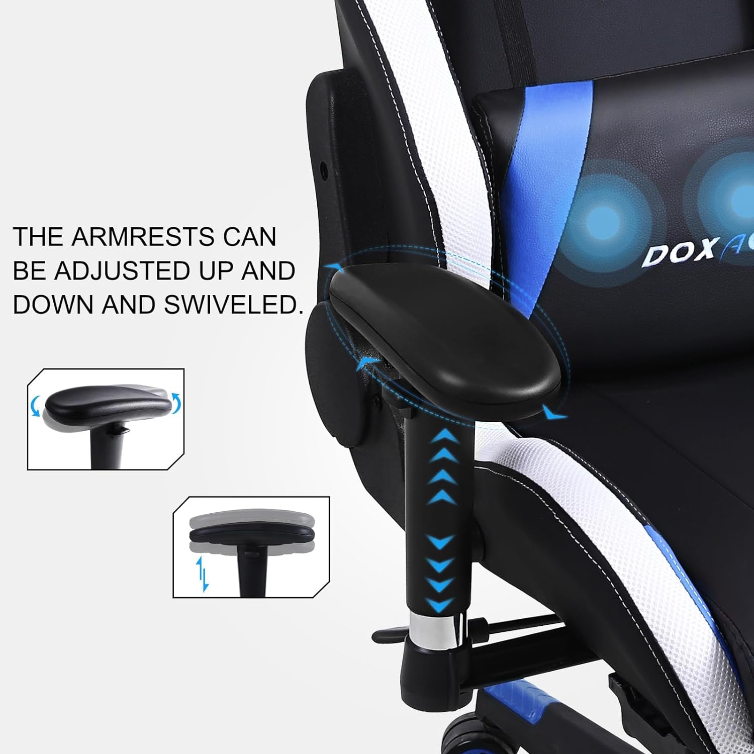 RGB Gaming Chair with Massage and Footrest Large Ergonomic Computer Desk Chair Video Gaming Chair with LED Light Effect Adjustable Reclining Gamer Chair