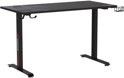 Gaming Desk 55’’, T-Shaped Carbon Fiber Surface Computer Desk with Full Mouse Pad, Gamer Desk with Headphone Hook, USB Rack, Cup Holder