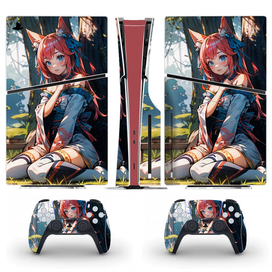 Cartoon Cute Girl PS5 Slim Disc Skin Sticker Decal Cover for Console Controller PS5 Slim Disk Skin Sticker Vinyl
