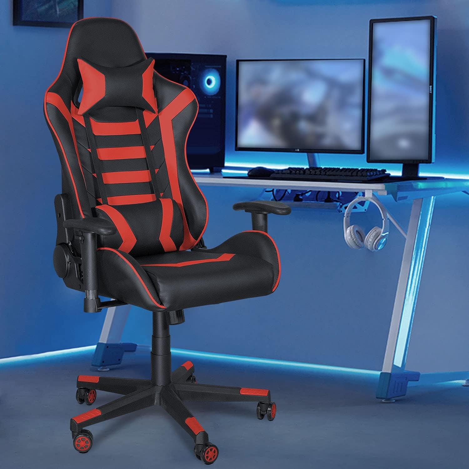 Gaming Chair, High Back Ergonomic Office Chair Computer Chair for Teens, Desk Chair with Adjustable Swivel Task Chair for Adults with Headrest and Lumbar Support Red…