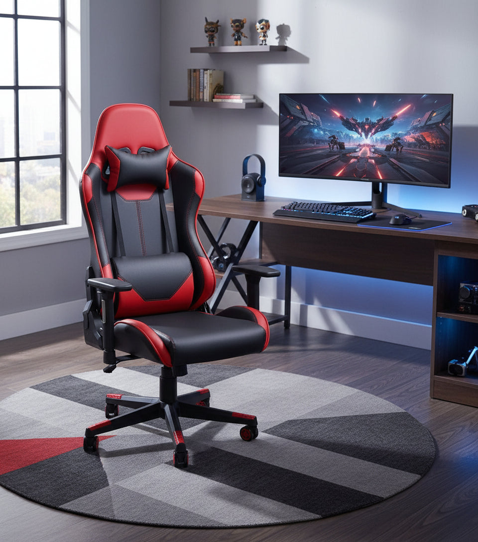 Ergonomic High Back Gaming Chair 400Lbs, Office Chair Computer Chair with Headrest Lumbar Support, Video Gaming Chair for Teens with Adjustable Armrest（Red）