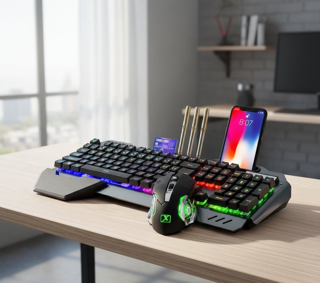Wireless Gaming Keyboard and Mouse, RGB Backlit Rechargeable Mouse, Removable Hand Rest, Full Size