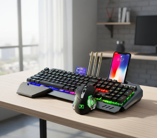 Wireless Gaming Keyboard and Mouse, RGB Backlit Rechargeable Mouse, Removable Hand Rest, Full Size