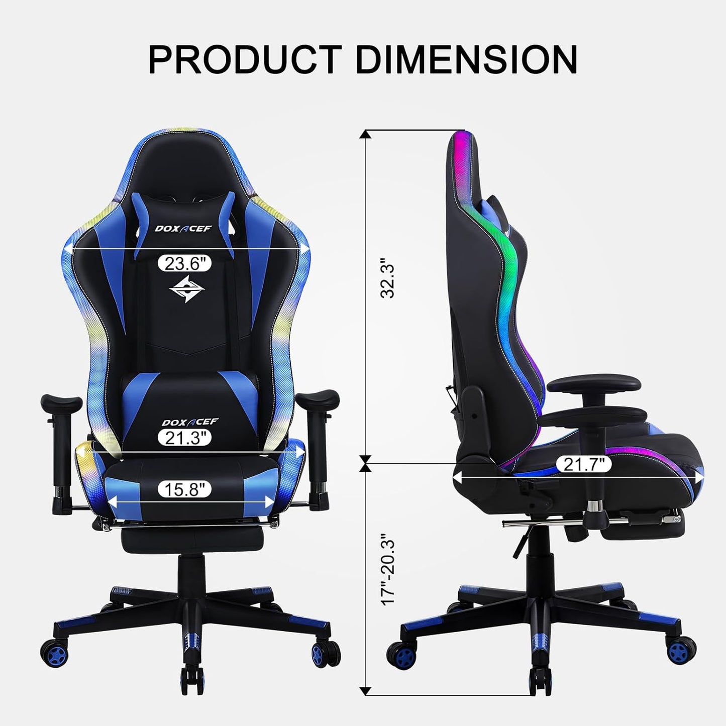 RGB Gaming Chair with Massage and Footrest Large Ergonomic Computer Desk Chair Video Gaming Chair with LED Light Effect Adjustable Reclining Gamer Chair